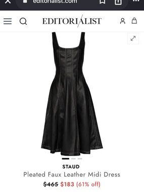 STAUD Black Faux-Leather Maxi Dress with Contrast Stitching